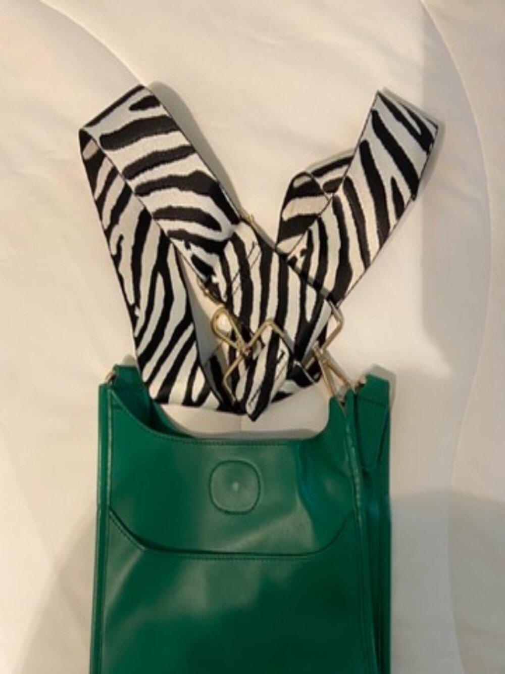 Ah-dorned Mini Green Vegan Leather Crossbody with Zebra Strap